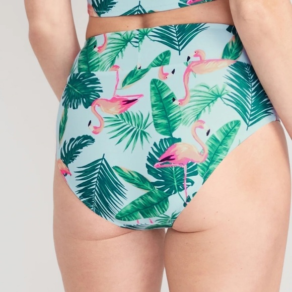 NWT! True Blue Flamingo High-Waisted Printed Banded Bikini Swim Bottoms 💎 - Picture 2 of 9